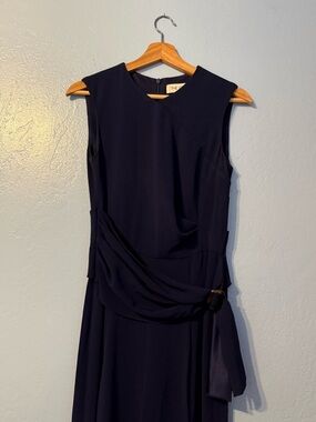 THE FOLD Sleeveless Navy Blue Jumper with Draped Waist
